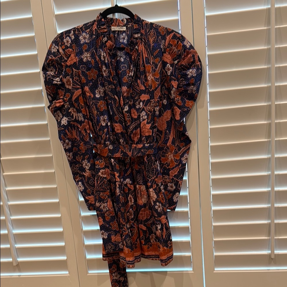 Floral Wrap Dress in Blue and Orange